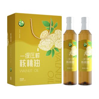 禾煜  一级压榨核桃油双瓶装礼盒500ml*2瓶食用油凉拌热炒油全家可用