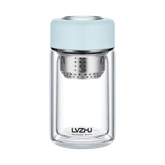 绿珠（lvzhu）   茶水分离泡茶玻璃杯180ml容量泡茶杯双层隔热办公室水杯便携外出杯子水杯B833蓝色