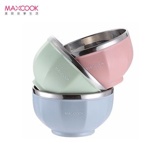 美厨（MAXCOOK）  304不锈钢汤碗饭碗面3只装用彩色碗 12cm