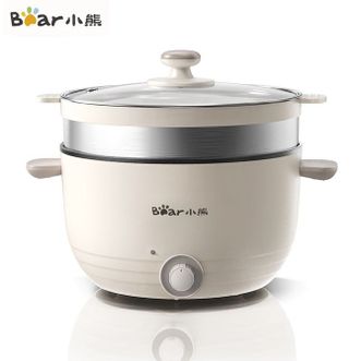 小熊/Bear  【带不锈钢蒸笼】电煮锅 电火锅 电蒸锅 电炒锅 3升家用多功能一体电热锅 加深宽口径不粘锅 宿舍煮面小电锅 3L