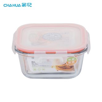 茶花（CHAHUA）  单个晶格正方形玻璃保鲜盒500ml微波炉饭盒耐热玻璃碗保鲜盒专用可加热密封便当盒001003(颜色随机发)