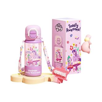 格沵/germ  儿童水杯吸管杯子高颜值便携水壶塑料  小马宝莉系列趣享弹跳水杯550ML 花园紫(肩带款) GE-LP25SS-S95