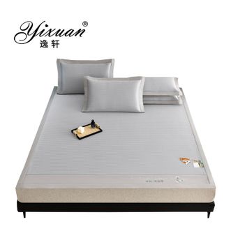 逸轩/yixuan  无印风经典条纹-绣球冰丝清凉席三件套 灰色 (凉席+枕套*2) 三件套