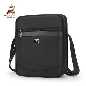 稻草人男包单肩包男士小包牛津布休闲商务单肩包帆布爸爸斜挎背包黑色