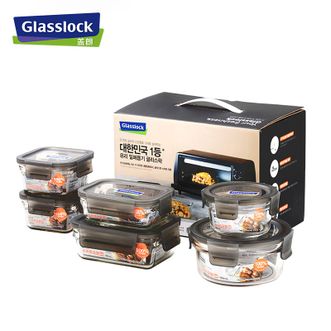 Glass Lock  钢化玻璃保鲜盒 耐热烤箱适用饭盒密封储物保鲜便当盒6件套礼盒装