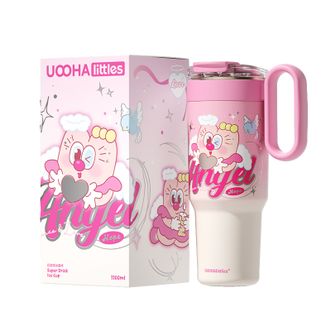UOOHA Littles  巨能喝冰霸杯 陶瓷内胆 保温杯 车载吸管杯子 一箭倾心 粉白 UBW43-D