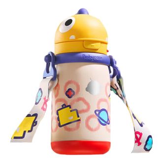 Bc Babycare  儿童保温杯大宝宝学饮吸管水杯水壶霸王龙不锈钢保温水壶 恐龙背带款+吸嘴-古金黄-450ml