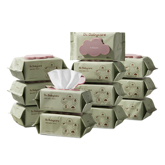 babycare  婴儿手口湿巾紫盖湿巾  BC2002415  200mm*150mm-80抽/包*12包  加厚擦脸带盖湿纸巾大包装
