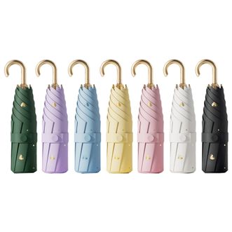 左都/ZUODU  小弯钩烫金爱心五折太阳伞黑胶防紫外线遮阳伞ZD204