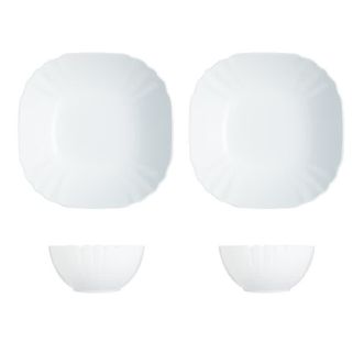 乐美雅（Luminarc）  白玉玻璃露特莎餐具4件套耐热玻璃微波炉可用碗盘餐具V7258