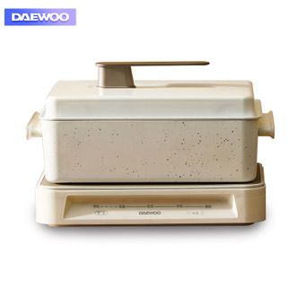 大宇（DAEWOO）多功能锅网红料理锅 家用电火锅电热炒锅电烧烤炉电蒸锅电煮锅不粘 S11白色