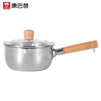 康巴赫  304不锈钢18cm不粘轻量雪平锅双导流口轻盈锅体 可悬挂带盖小奶锅