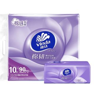 维达  棉韧抽纸立体美压花100抽餐巾纸面巾纸实惠装家用 3层 90抽*10包V2834H-10B-提