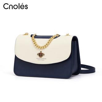 蔻一（Cnoles）包包女包牛皮女士包包百搭单肩包女款斜挎包女链条小方包蓝白色K022202B2464C
