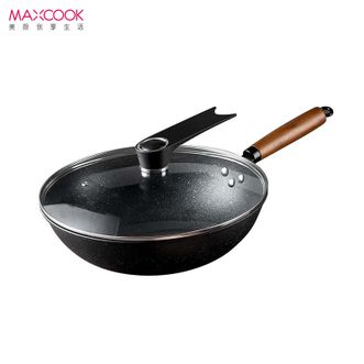美厨（MAXCOOK）  不粘炒锅精铁带可立盖32cm精铁不粘涂层炒锅带可立盖带木铲不粘涂层燃气灶电磁炉通用