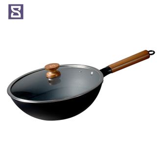 苏拉食光（Salatable）  0涂层不粘不锈极铁锅炒锅电磁炉明火通用32cm锅 SL-CT32A1黑色带盖