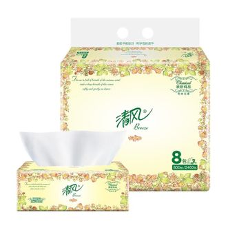 清风  纸巾 欧院系列抽纸 3层100抽/包 8包/提 2提16包