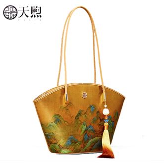 天煦/PMSIX  非遗桑蚕丝新中式国风托特包印花大容量手提包贵族斜挎女包 LD220263