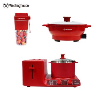 西屋/Westinghouse  厨电三件套电火锅+早餐机+便携榨汁机300ml 家用多功能大容量 一锅多用煮烤焖炒煎炸