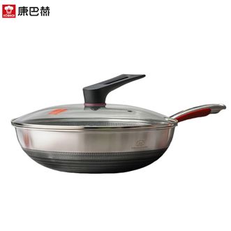 康巴赫  双面蜂窝炒锅32cm 家用炒菜锅316不锈钢材质炒锅