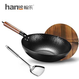 翰乐  无涂层家用炒菜锅  32cm HL-C188 适用燃气灶带木盖