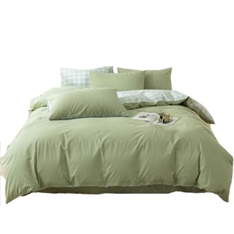 九洲鹿  A类全棉抑菌床上用品床品套件四件套 200*230cm 抹茶绿格 J4YH598