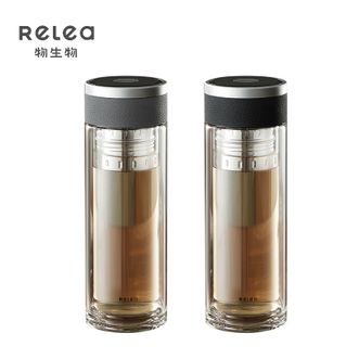 物生物（RELEA）  玻璃杯双层男士高档茶水分离泡茶杯车载水杯便携杯子380ml商务水杯JV012372-0380