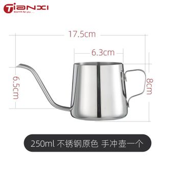 天喜（TIANXI）  手冲咖啡壶挂耳长嘴细口壶不锈钢多功能家用咖啡器具户外露营壶 钢本色 250ML