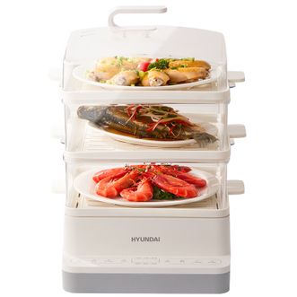 HYUNDAI  电蒸锅 多功能三层18L大容量电蒸笼蒸箱可视早餐机YEK-CF002