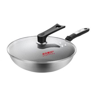 炊大皇（COOKER KING）  不锈钢炒菜锅带盖 煤气炉电磁炉通用 新蜂巢炒锅CK82343  32cm