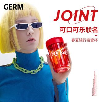 格沵（germ）可口可乐联名潮流男女式学生塑料水杯tritan材质大容量吸管杯 500ml