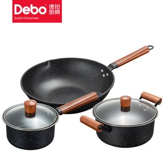 德铂（Debo）  尼古拉斯三件套锅具 家用厨房炒锅汤锅奶锅三件套锅轻油烟不粘锅具