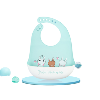 英氏（YEEHOO）  英氏宝宝吃饭围兜婴儿硅胶围嘴三只小猫【6挡调节】