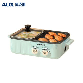 奥克斯/AUX  电烧烤炉LA-108【蓝色】烤肉锅电烤盘家用室内无烟烤盘电烤炉多功能煎肉锅涮烤一体锅  1层