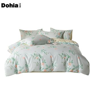 多喜爱/Dohia  全棉纱布材料简约四件套 碧叶曲 双人情侣被罩床单花卉件套 203*229cm
