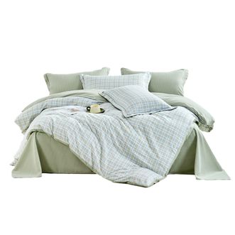 無印良品  A类色织双层纱四件套200*230 MJ-T2024-0297海沫绿格