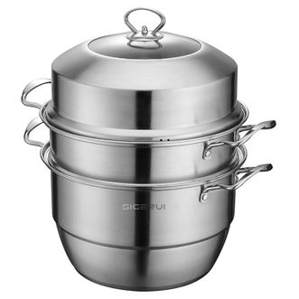 斯阁睿  304多用三层不锈钢蒸锅28cm  蒸煮一体全钢手柄多用汤锅煮锅炖锅