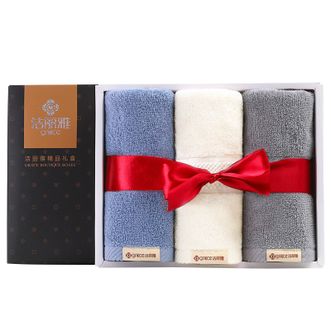 洁丽雅/Grace  毛巾礼盒纯棉洗脸毛巾成人家用柔软面巾3条礼盒套装487-3