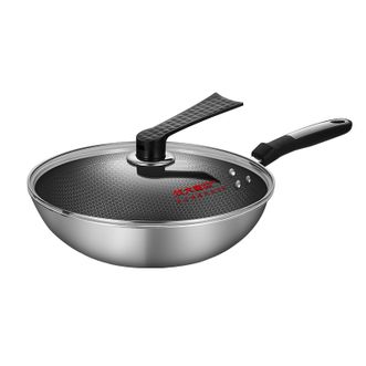 炊大皇  304不锈钢多层钢炒菜锅32cm 蜂窝炒锅物理不粘 电磁炉燃煤气灶通用