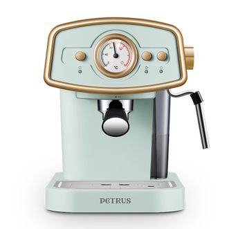 柏翠/Petrus  咖啡机复古意式半自动家用商用办公室小型浓缩煮奶泡一体机 浅绿色