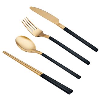 浮士德  普罗旺斯家用餐具筷子勺子西餐刀叉 黑金4件套   FD-104