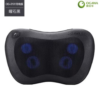 奥佳华/Ogawa  热敷按摩枕 腰部按摩器颈椎按摩仪按摩靠垫 热敷肩部背部腿部腹部多用按摩仪 肩颈按摩器家用办公室健康仿真人手揉捏按摩靠枕OG-2101(小腰姬充电版)曜石黑