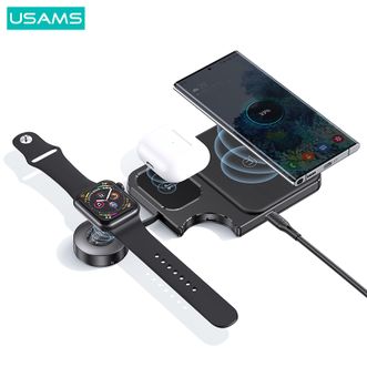 优胜仕/USAMS  三合一magsafe无线充  PD15W快充适用苹果IPHONE手机/iwatch/airpods耳机无线充底座