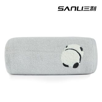 三利 新疆棉熊猫刺绣浴巾 71*140cm 浅灰色 380g单条装 3524