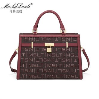 马莎兰缇/MashaLanti  高级铂金包女复古撞色妈妈包老印花大容量女士手提包M235406C30250