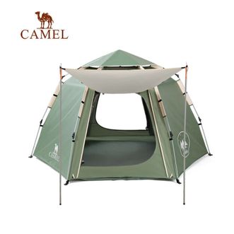 骆驼/Camel  六角帐篷 天幕二合一 户外便携露营折叠全自动帐篷（银胶：255*220*140cm）