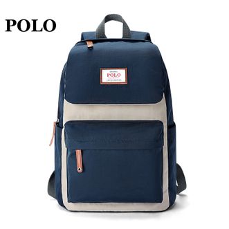 POLO 男士双肩包潮流时尚多功能大容量户外旅行男包091601 蓝色配米白