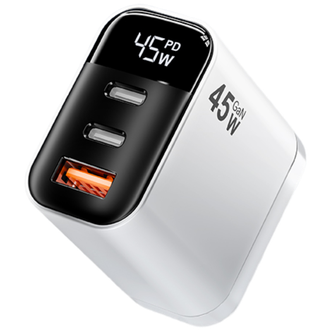 塔菲克  45W三口充电器头超级快充多口智能数显usb插头通用多功能白色