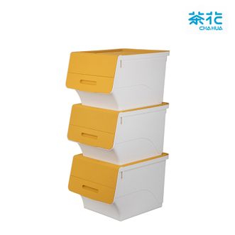 茶花  斜翻盖储物箱三个装 塑料衣物收纳箱 棉被整理箱 34L*3只