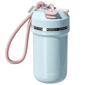 康巴赫/KOBACH  保温杯纯钛咖啡杯钛杯保温保冷双饮杯 慕斯系列 奶蓝椰青450ml KH-B45B09